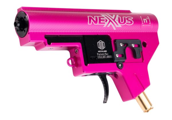 MECHLABS GEARBOX NEXXUS HPA pink anodized aluminum gearbox shell with trigger and brass HPA fitting for airsoft