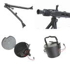 Components of AEG including tripod, barrel, and drum magazine for mg42 airsoft enthusiasts