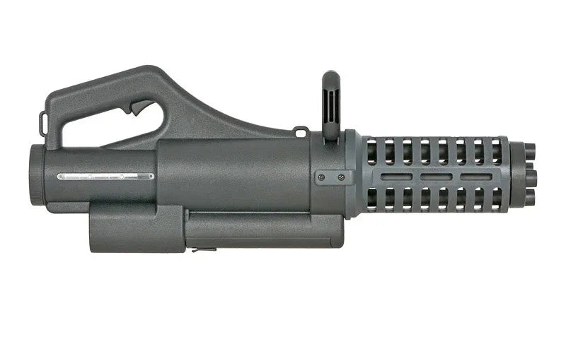 WELL AEG minigun airsoft gun with an ergonomic grip and tactical design for outdoor gameplay