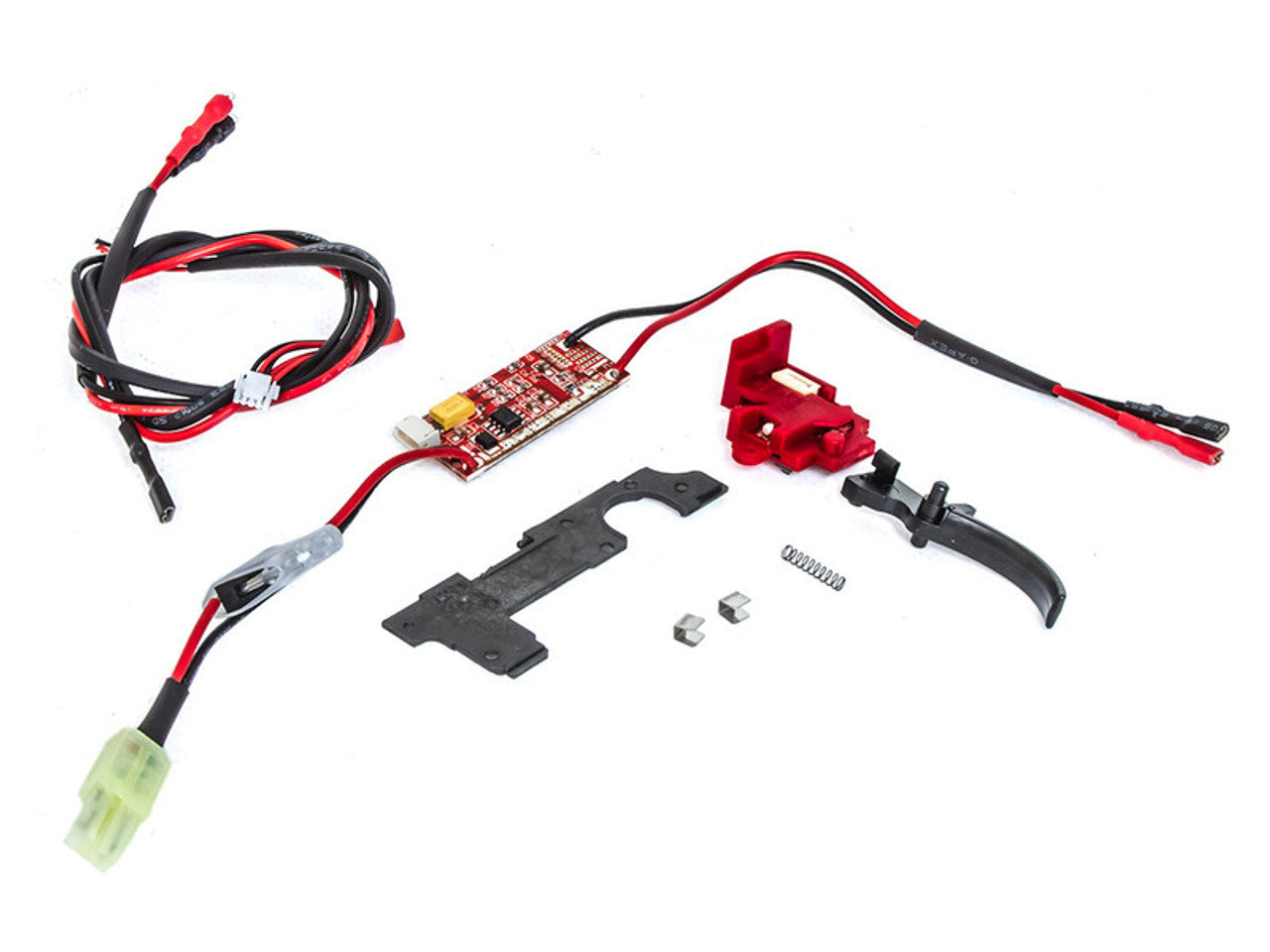 G&G MOSFET airsoft wiring kit with electronic trigger and installation components for improved performance