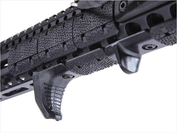 DOUBLE BELL MP AIRSOFT GRIP black accessory attached to the front of an airsoft gun for better handling