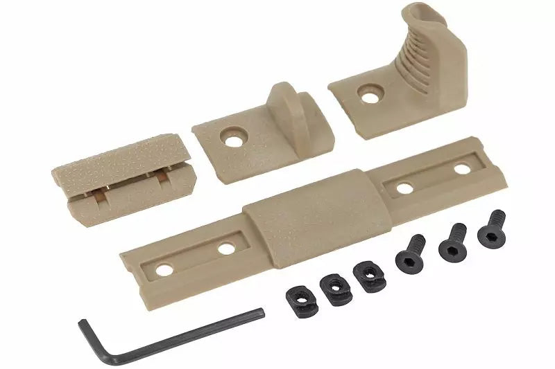 Double Bell MP AIRSOFT GRIP accessory kit in tan with mounting screws and allen wrench
