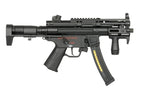 CYMA MP5 airsoft gun with retractable stock and customizable rail system for accessories