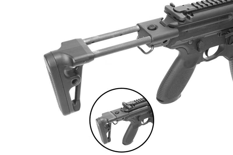 APFG GBBR with adjustable stock and enhanced grip for MPX airsoft enthusiasts