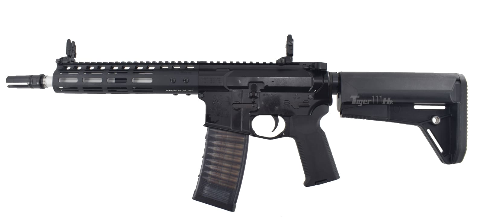 Réplique d'airsoft noveske n4 gbb EMG GBBR noire avec chargeur transparent et crosse réglable