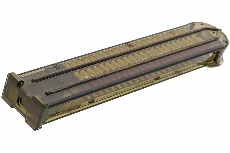Double Bell P90 airsoft magazine with a transparent design for easy ammo visibility