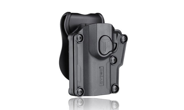 Cytac right-hand Pistol Holster for left-hand draw with adjustable retention for secure firearm carry