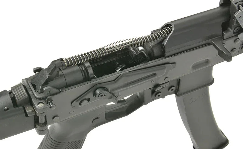 Detailed view of the SMG internals showing the mechanism of the ppk-20 airsoft METAL GBBR by WELL PRO