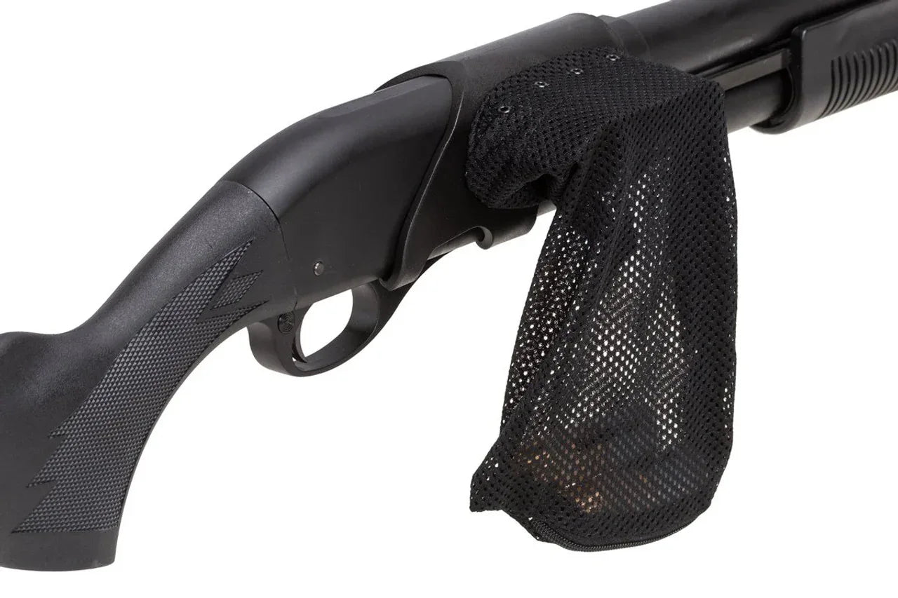 PPS M870 shell catcher mounted on a shotgun to catch spent shell casings during shooting