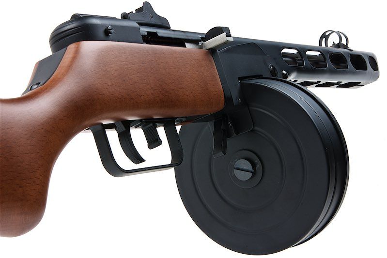 SNOWWOLF AEG PPSH airsoft gun with wooden stock and high-capacity magazine