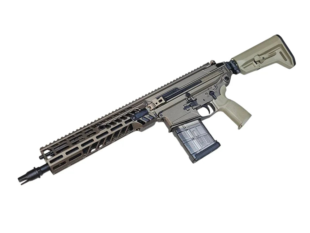 PROW MCX SPEAR XM5 M7 GBBR AIRSOFT with tactical rail and magazine in tan color