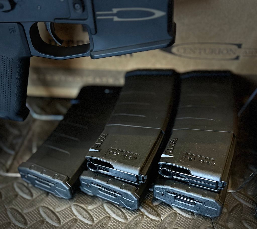 KWA AEG featuring PTS Centurion magazines with sleek black design and durable construction