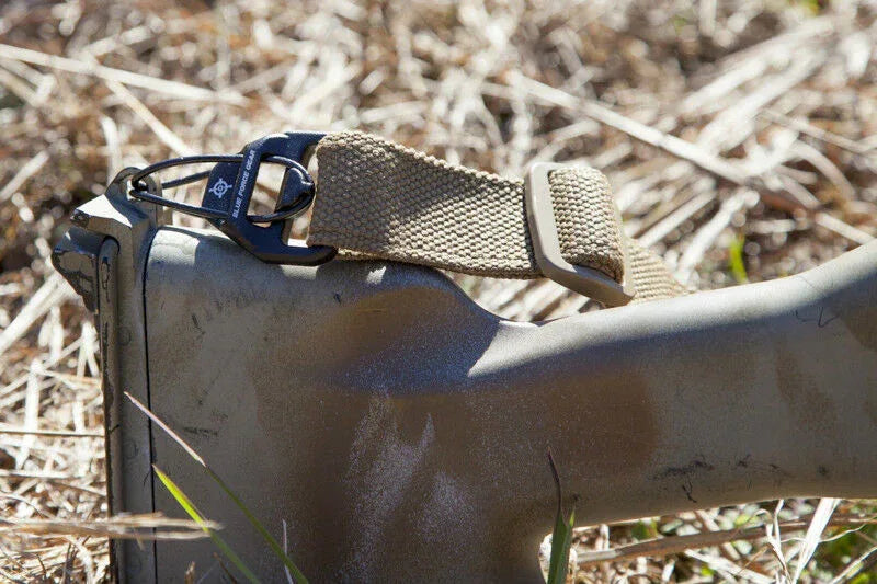 District Airsoft Quick Detach Belt Buckle attached to tactical gear for easy accessibility