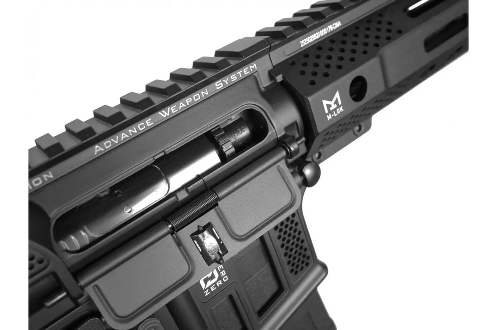 Raven Evolution Elite G2 AEG AIRSOFT close-up of black advanced weapon system detail
