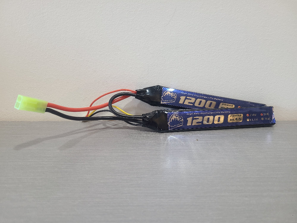 Yowoo power slim twin stick airsoft LiPo battery 7.4v 1200mAh pack with green connector for AEG rifles