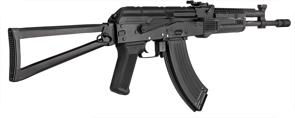 Double Bell AKS-74N airsoft rifle black AEG with folding skeleton stock curved magazine and top rail