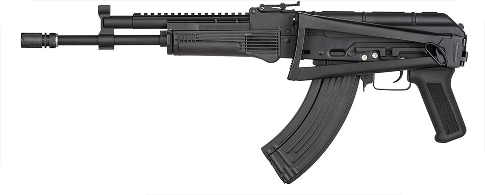 Double Bell AKS-74N airsoft rifle AEG in black with folding stock railed handguard and curved magazine
