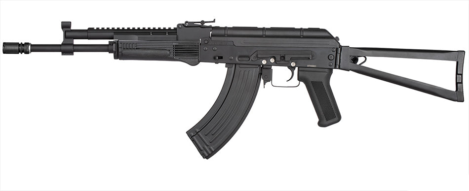 Double Bell AKS-74N airsoft rifle AEG by DOUBLE BELL realistic black AK style with folding stock and RIS rails