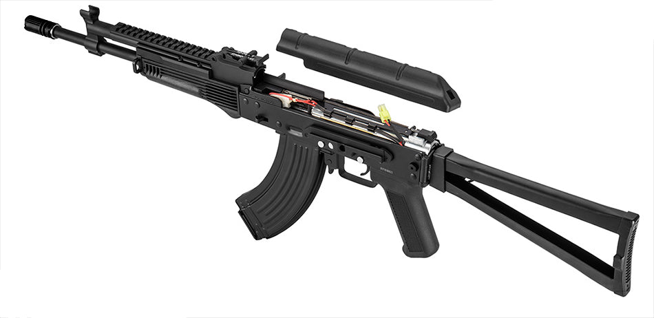 Double Bell AKS-74N airsoft rifle AEG by DOUBLE BELL black with folding stock and exposed internals