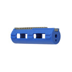 SHS airsoft piston 14 steel teeth with a blue housing designed for enhanced durability in airsoft guns