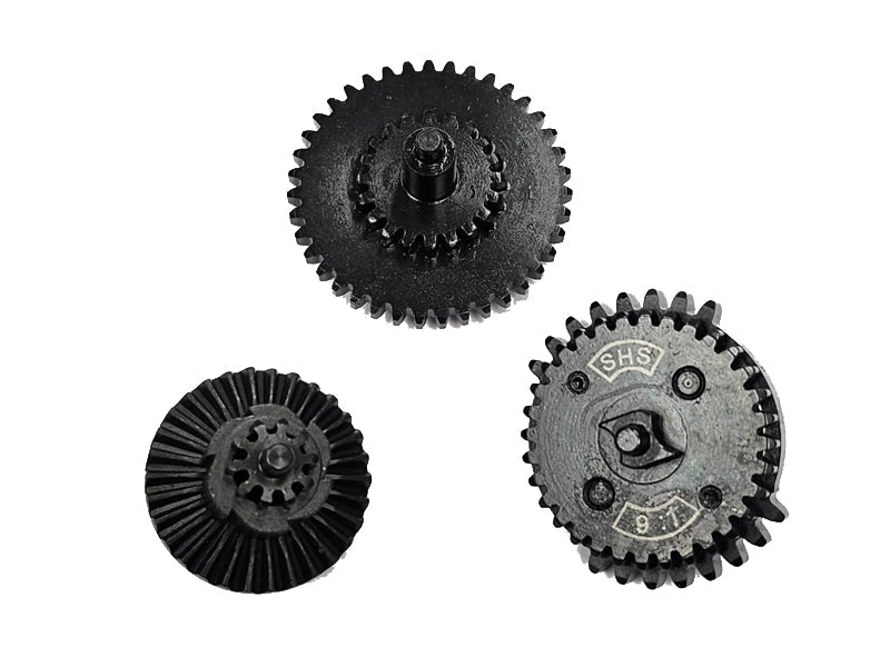 SHS dual sector gear set in black for improved performance in airsoft gearboxes