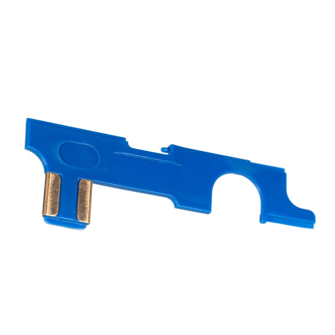 SHS M4 selector plate in blue for airsoft guns, designed for precise shooting and durability