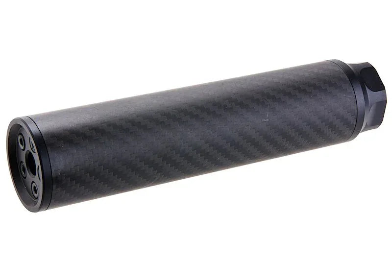 SILVERBACK AIRSOFT CARBON SILENCER featuring a lightweight carbon fiber design for enhanced airsoft performance