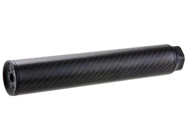 SILVERBACK AIRSOFT CARBON SILENCER with a lightweight carbon fiber design for reduced noise during gameplay
