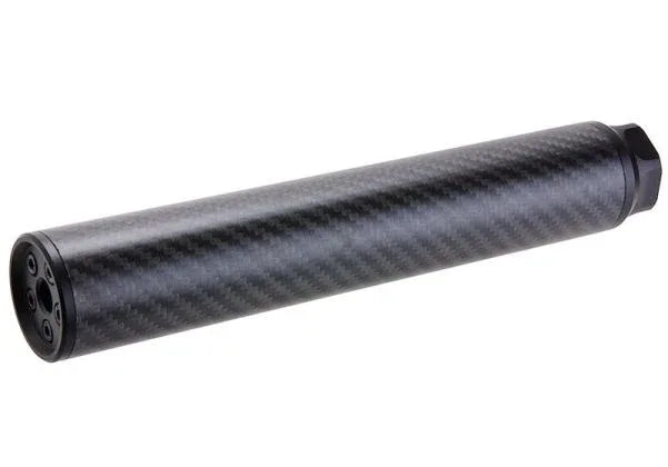 SILVERBACK AIRSOFT SILENCER in black carbon fiber design for enhanced shooting performance and stealth