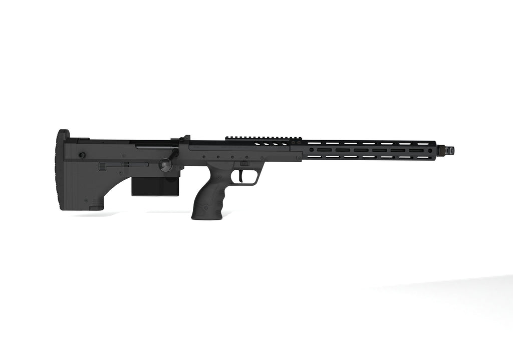 SILVERBACK sniper rifle in sleek black design with precision features and tactical rail