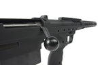 Close-up of the SILVERBACK sniper rifle showcasing the bolt action and black finish