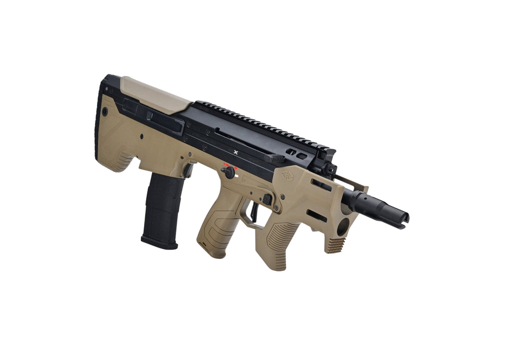 SILVERBACK MDRX MICRON AIRSOFT AEG in tan and black compact bullpup design with magazine and top rail