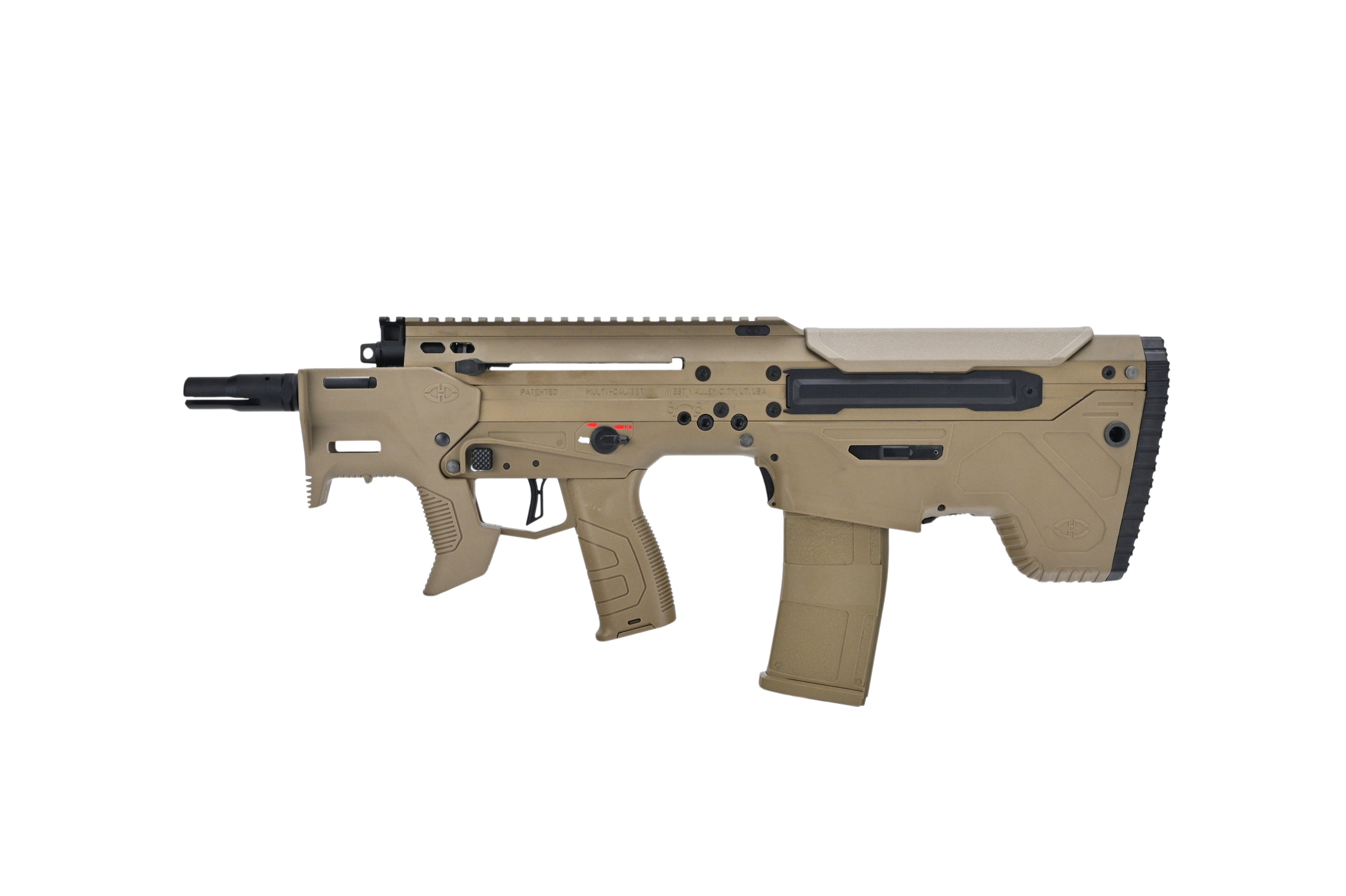 Compact tan SILVERBACK MDRX MICRON AIRSOFT AEG bullpup replica for close quarters skirmish play