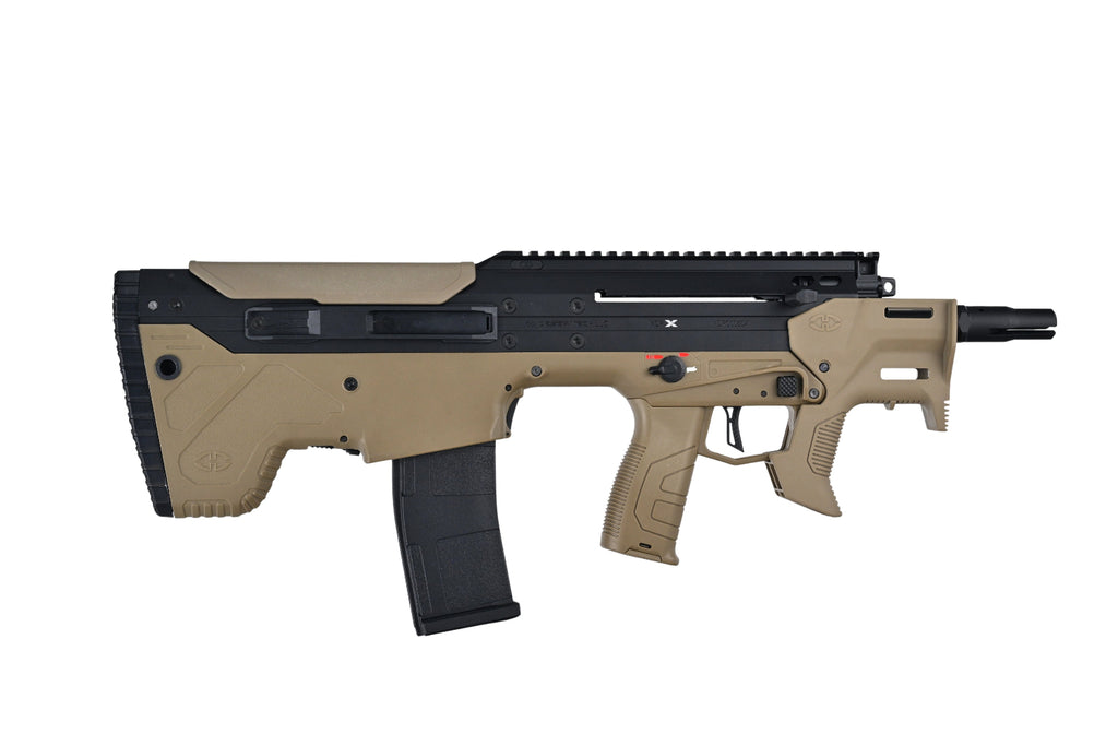 SILVERBACK MDRX MICRON AIRSOFT AEG compact tan and black bullpup rifle with magazine and rail
