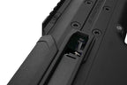 Close up of black AEG receiver ejection port and bolt mechanism for SILVERBACK MDRX V3 airsoft rifle