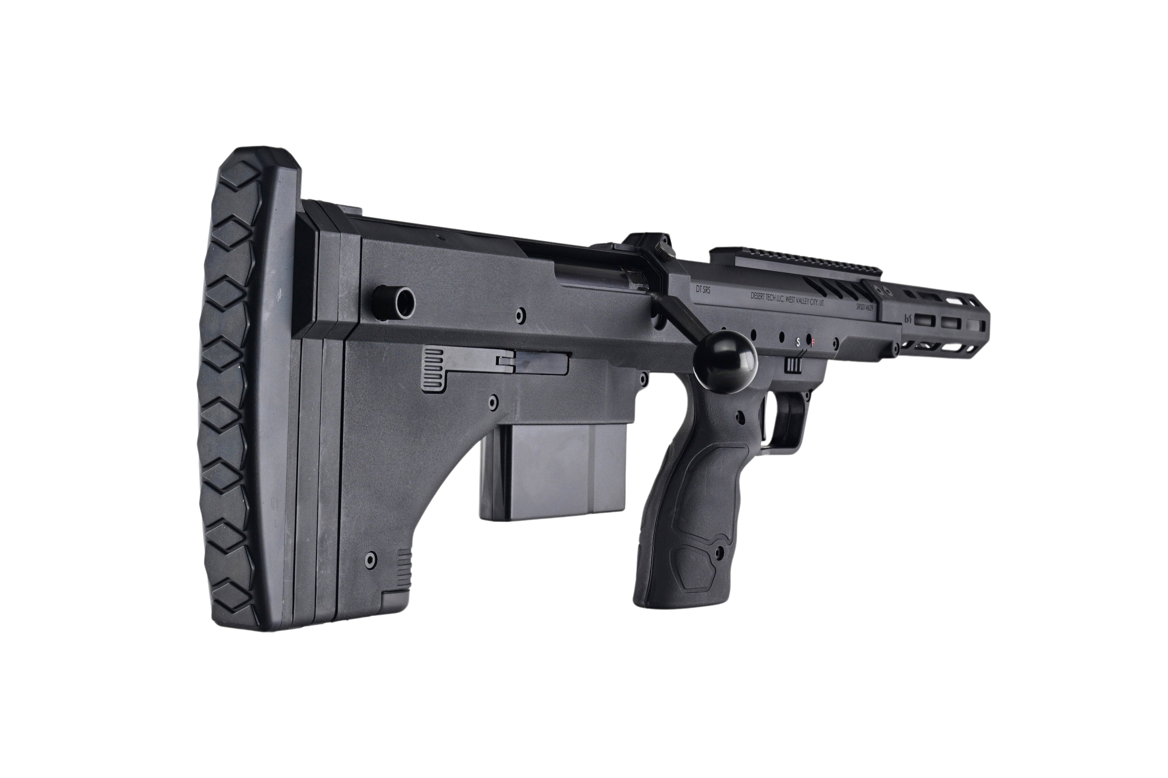 SILVERBACK SRS 16 black tactical sniper chassis with adjustable stock pistol grip and top Picatinny rail