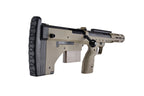 SILVERBACK SRS 16 sniper rifle chassis in tan with adjustable stock pistol grip and Picatinny rail