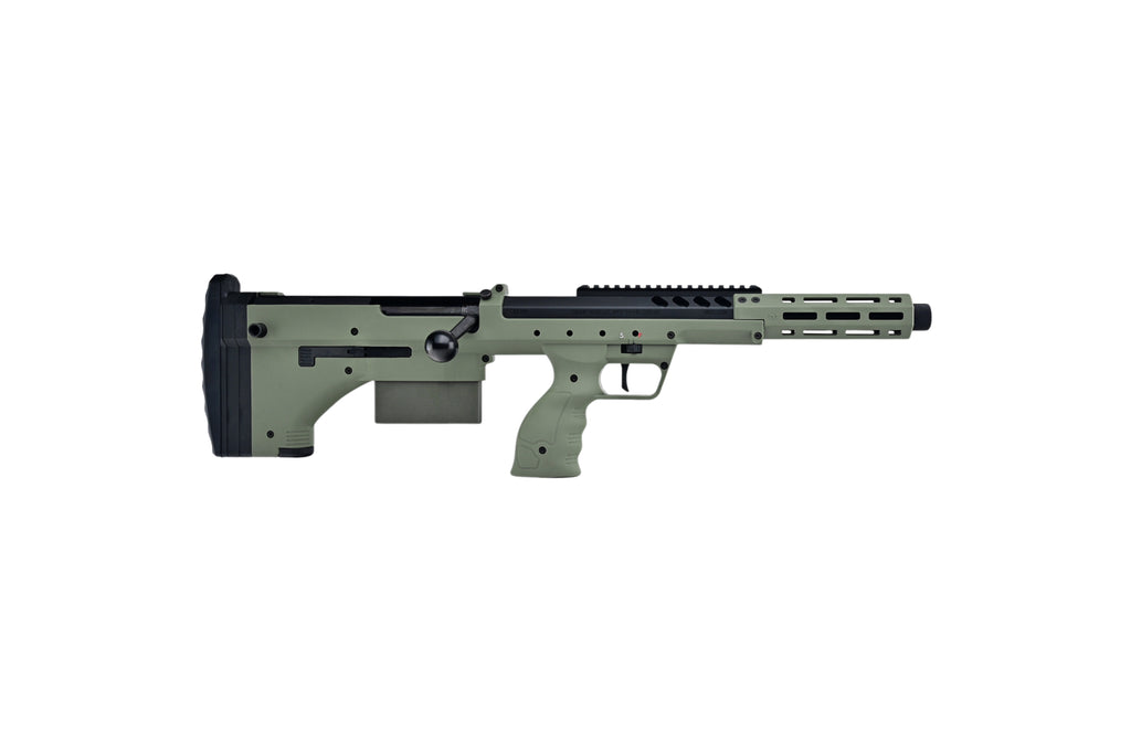 SILVERBACK SRS 16 bolt action sniper chassis in olive drab with adjustable stock and rail