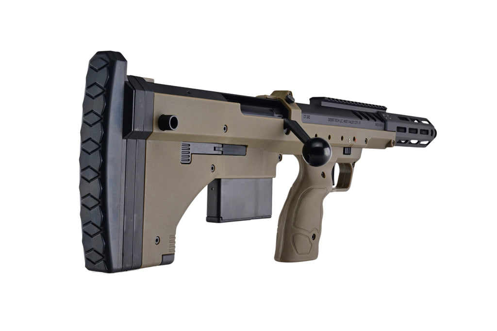 SILVERBACK SRS COVERT 16 tan bullpup sniper rifle chassis with adjustable stock and detachable magazine