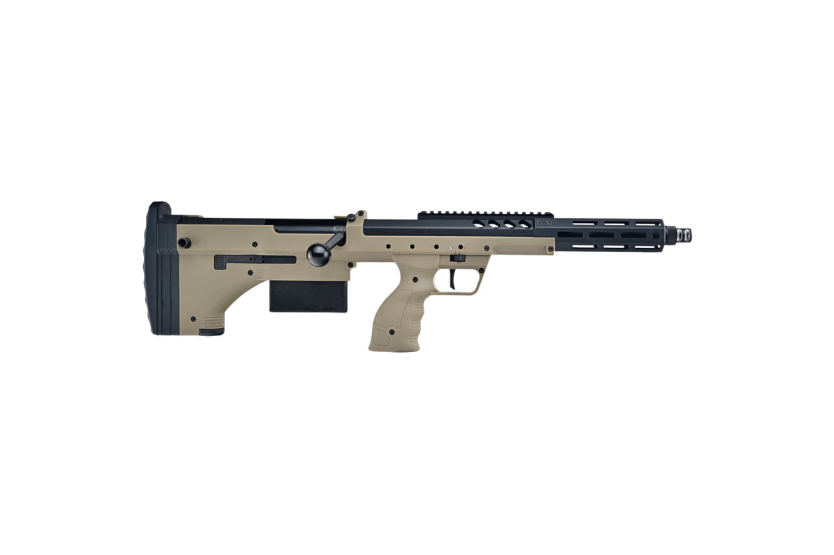 SILVERBACK SRS COVERT 16 tan bullpup sniper rifle with adjustable cheek rest picatinny rail and removable magazine