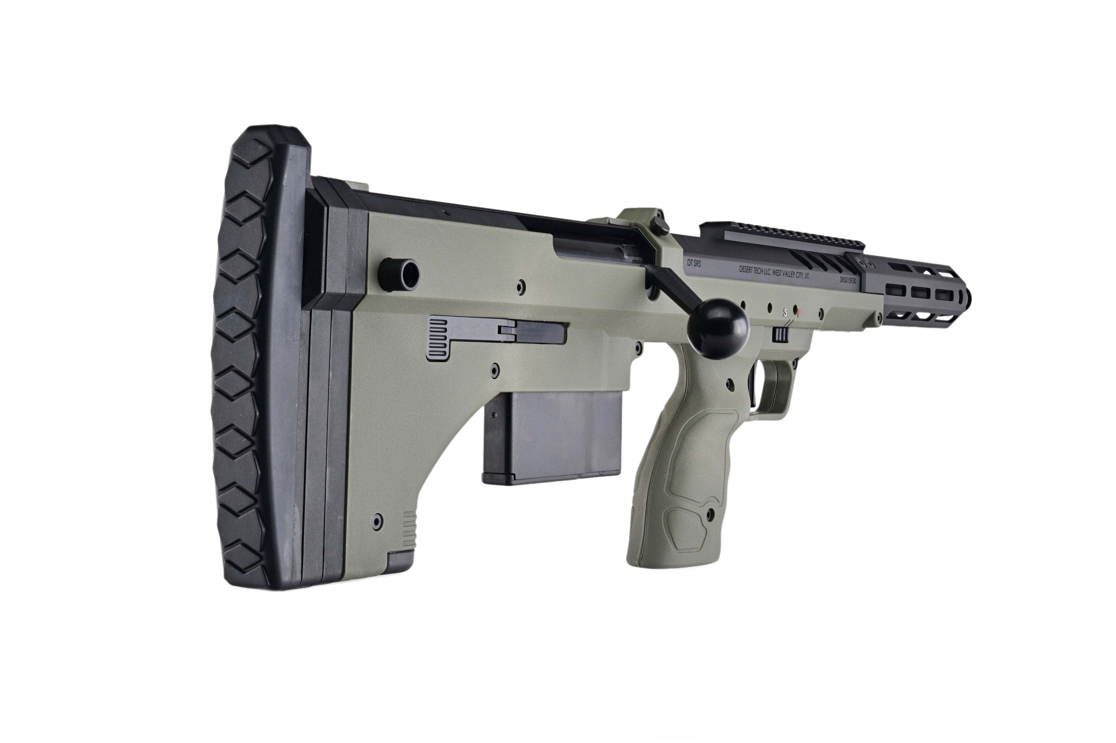 SILVERBACK SRS COVERT 16 olive drab bolt action sniper rifle chassis with adjustable rubber buttpad and top rail