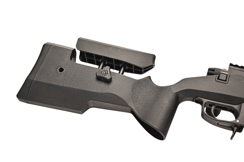 SILVERBACK TAC-41P SPORT black sniper rifle stock with adjustable cheek rest and textured grip