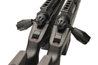 Close up of two SILVERBACK TAC-41P SPORT sniper rifle rear receivers and cocking handles showing safety selectors