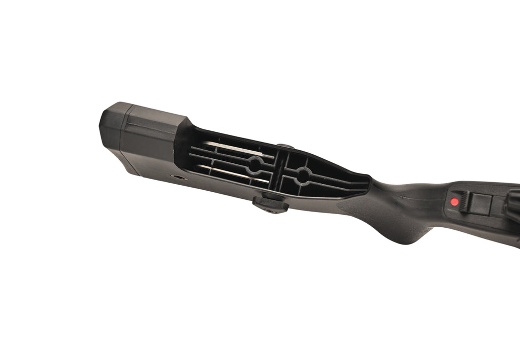 SILVERBACK TAC-41P SPORT black synthetic sniper stock showing internal chassis cheek rest and safety