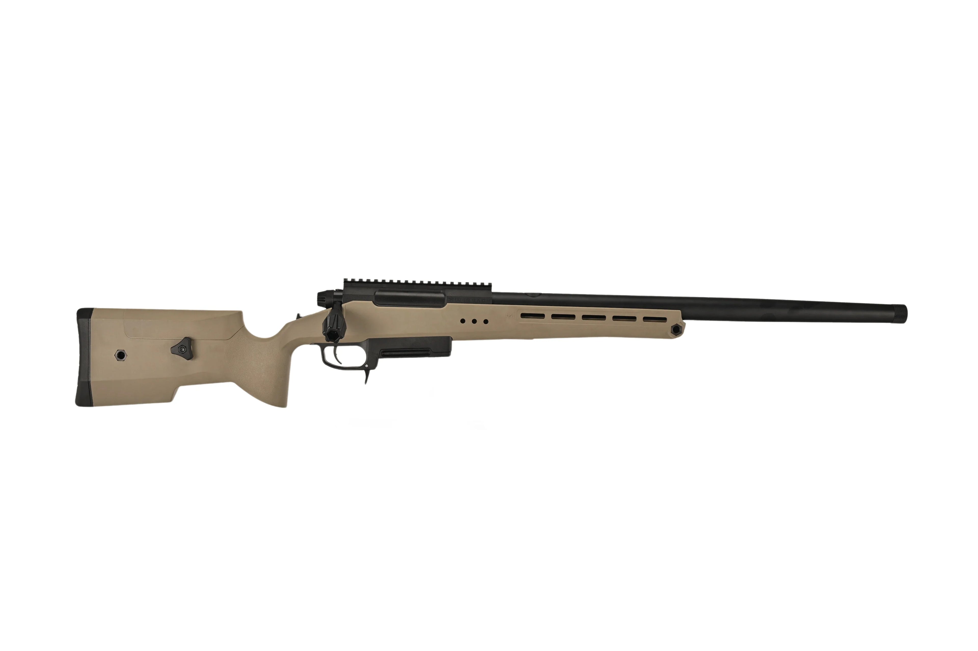 SILVERBACK TAC-41P AIRSOFT sniper rifle in tan finish with precision barrel and adjustable stock