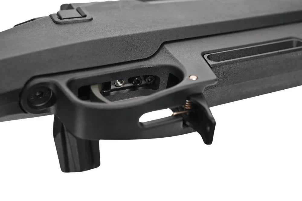 Detailed view of SILVERBACK TAC-41P AIRSOFT sniper with ergonomic grip and trigger mechanism