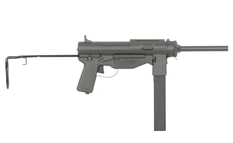 SNOW WOLF M3A1 GREASE GUN in Gray with Side Folding Stock and a Magazine for Airsoft Enthusiasts
