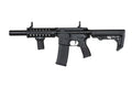 Airsoft AEG rifle, dark finish, side view with stock and handguard