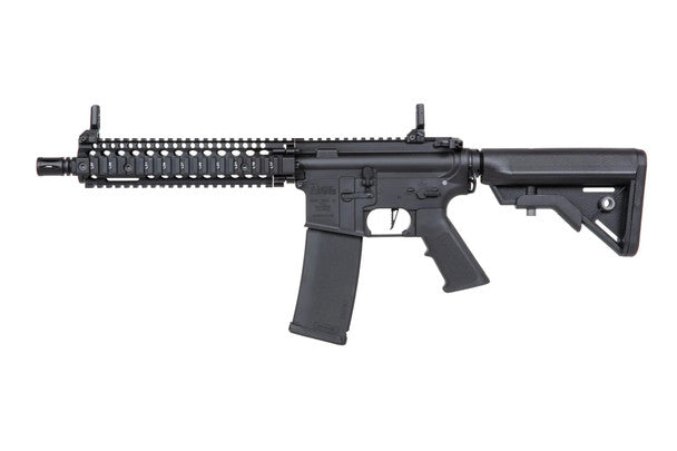 SPECNA ARMS E19 EDGE DANIEL DEFENSE MK18 AEG with black body and tactical rail for airsoft enthusiasts