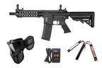 SPECNA ARMS F01 FLEX GATE X-ASR airsoft rifle set with accessories including goggles and battery charger